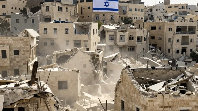 Illustration for: Hebron district flattened as Israel prepares for vote